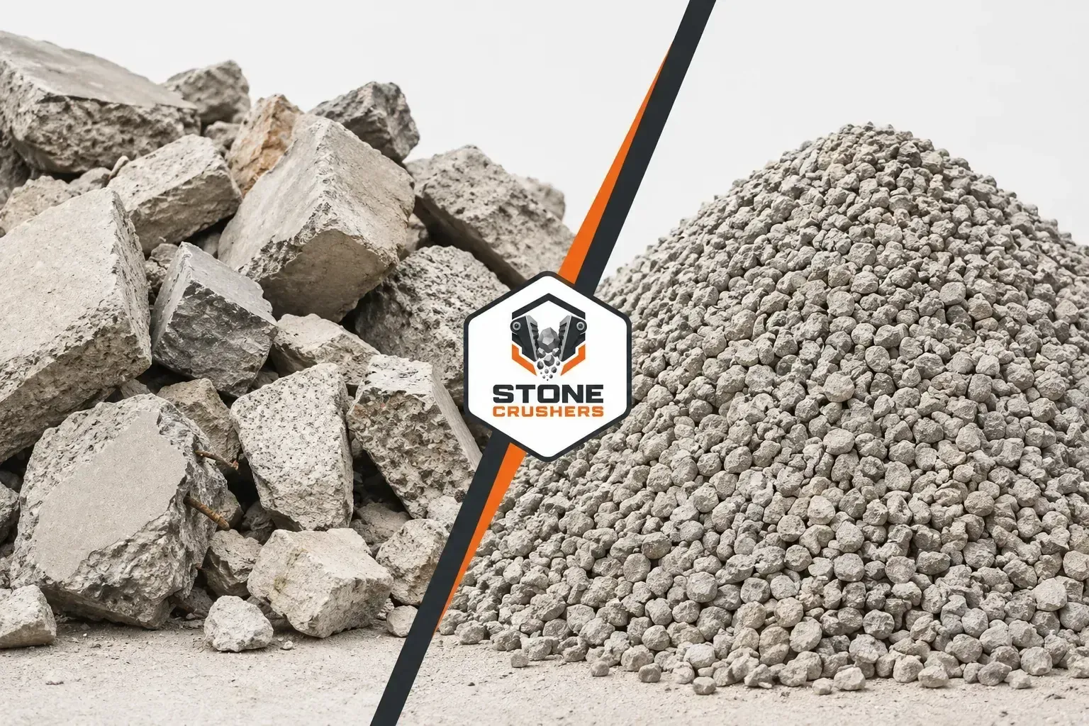 Mobile concrete crusher processing demolition rubble on an Ontario job site