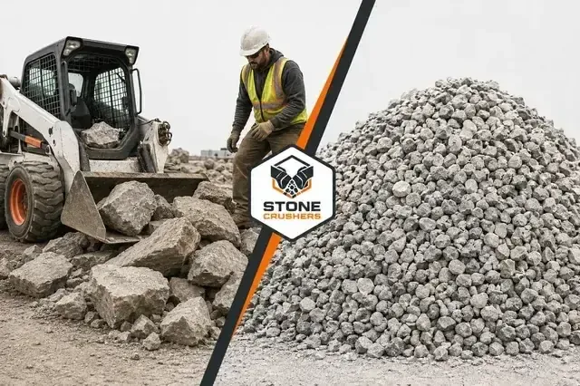 Full-service on-site crushing — operator and material handling from raw rubble to aggregate